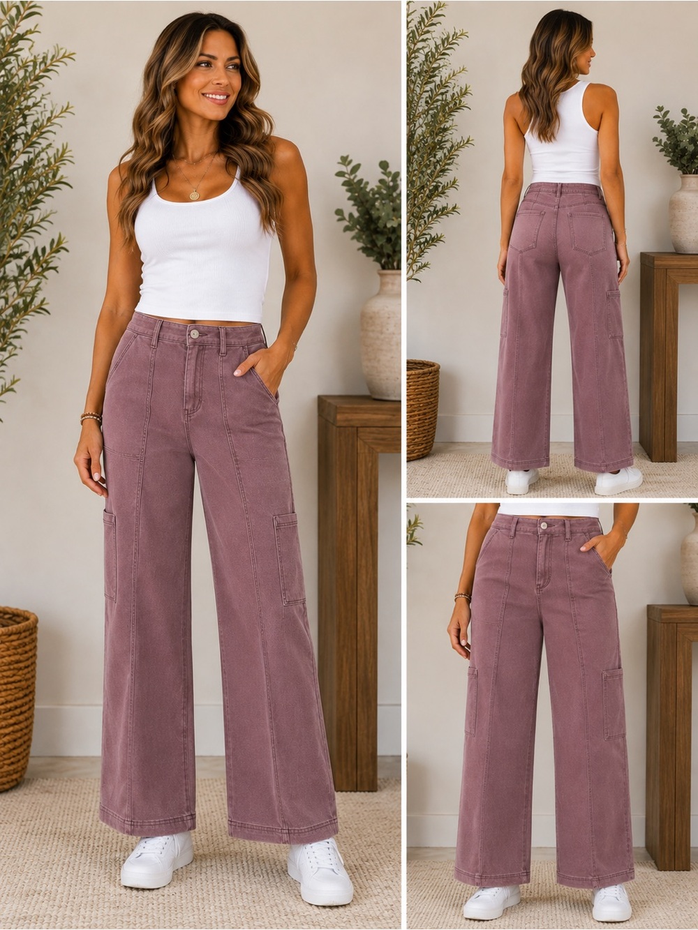 Flamingals Wide-Leg Utility Pants in Mauve - Women